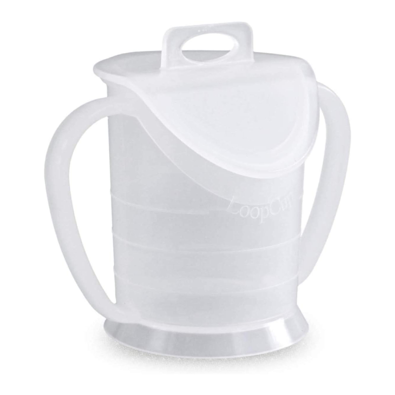 Vaso recortado con asa y tapa para disfagia