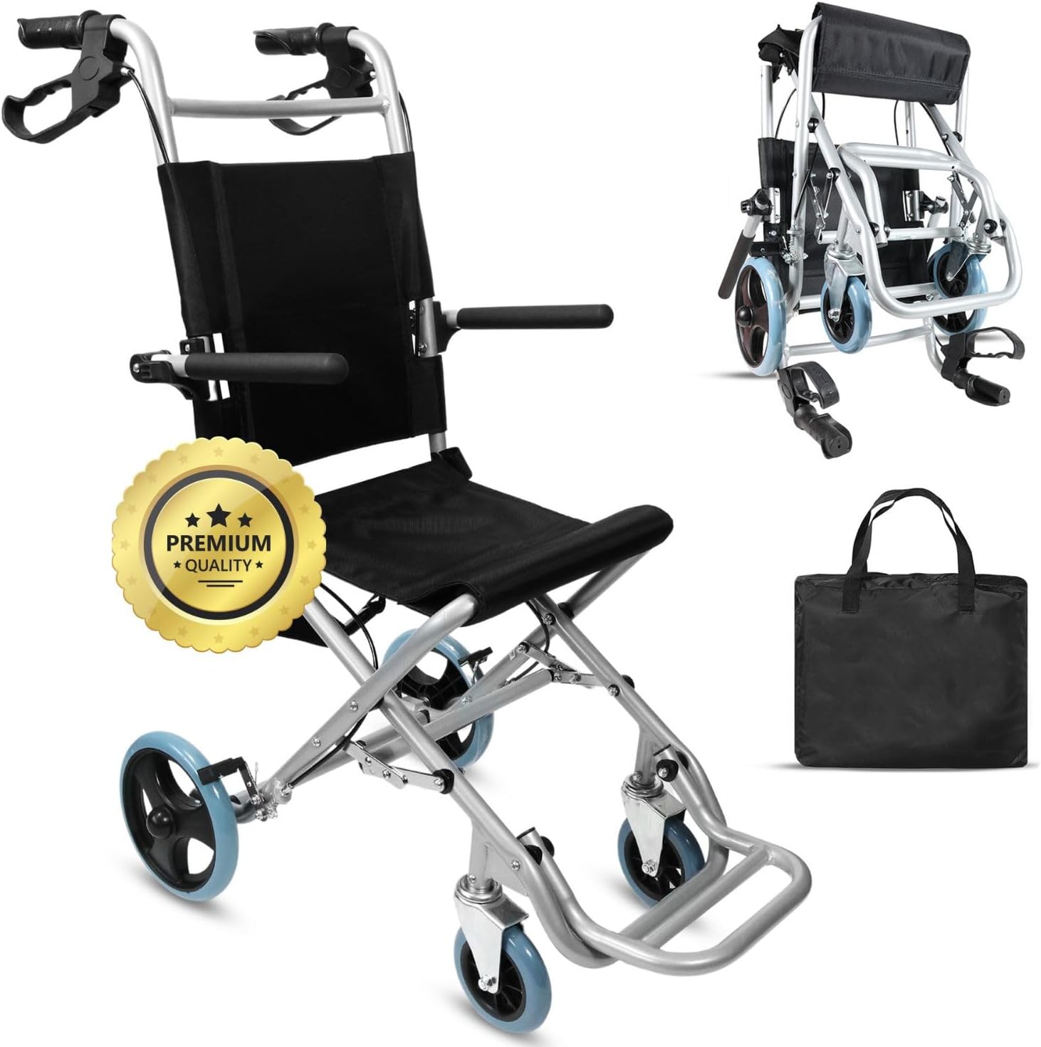 Silla de Ruedas de Tránsito Plegable, Ligera y Estrecha para Casa y Exterior