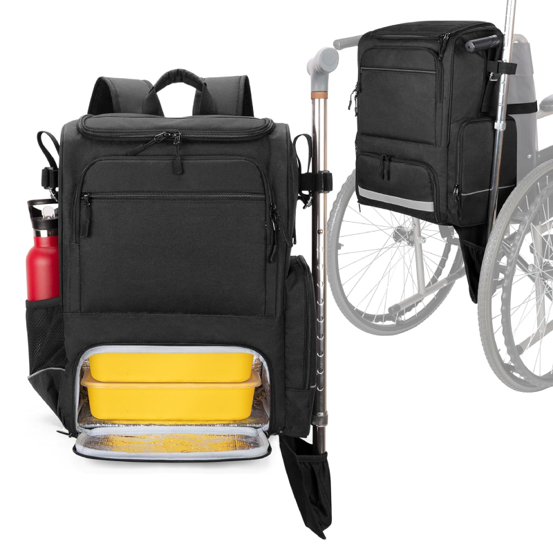 Mochila adaptable a Silla de Ruedas con Bolsillos, Aislamiento Térmico y compartimento para Muletas