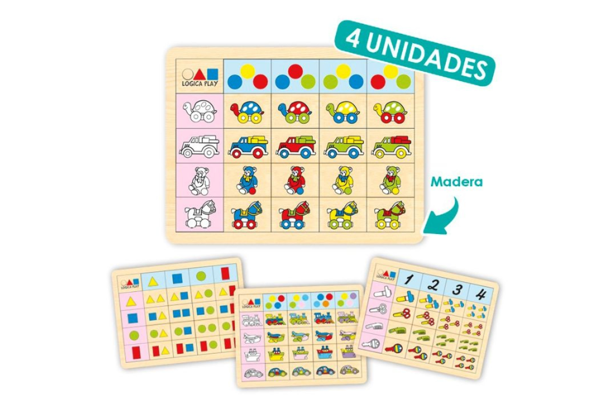 Set de lógica Play 2 con 4 bandejas de madera Akros