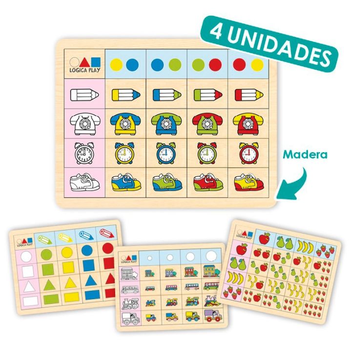 Set de lógica Play 1 con 4 bandejas de madera Akros