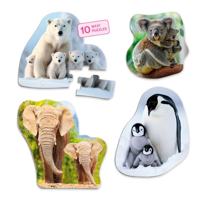 Set de 10 maxi puzles siluetas Animales y sus crías Akros