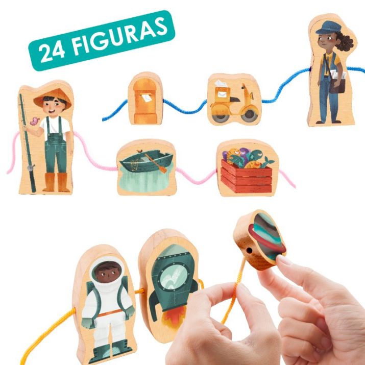 Juego de madera para enlazar profesiones – Akros: motricidad fina, vocabulario y juego simbólico