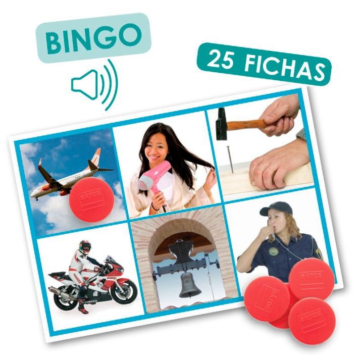 Bingo de sonidos de la casa y la ciudad – Akros: juego auditivo multilingüe para reconocer sonidos cotidianos
