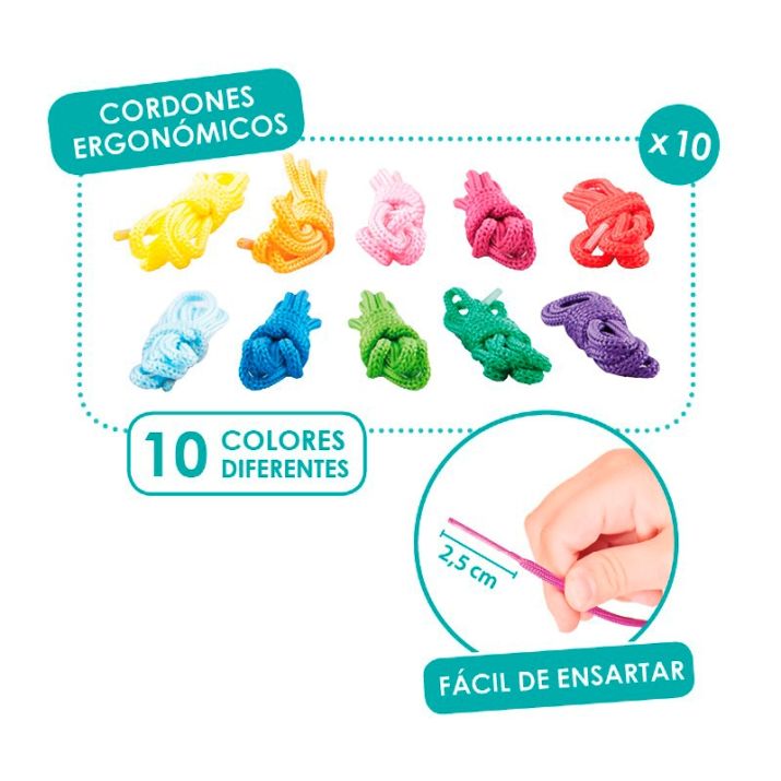 Cordones ergonómicos para coser y enlazar – Akros: 10 cordones para motricidad fina, ensartado y primeros nudos (copia)