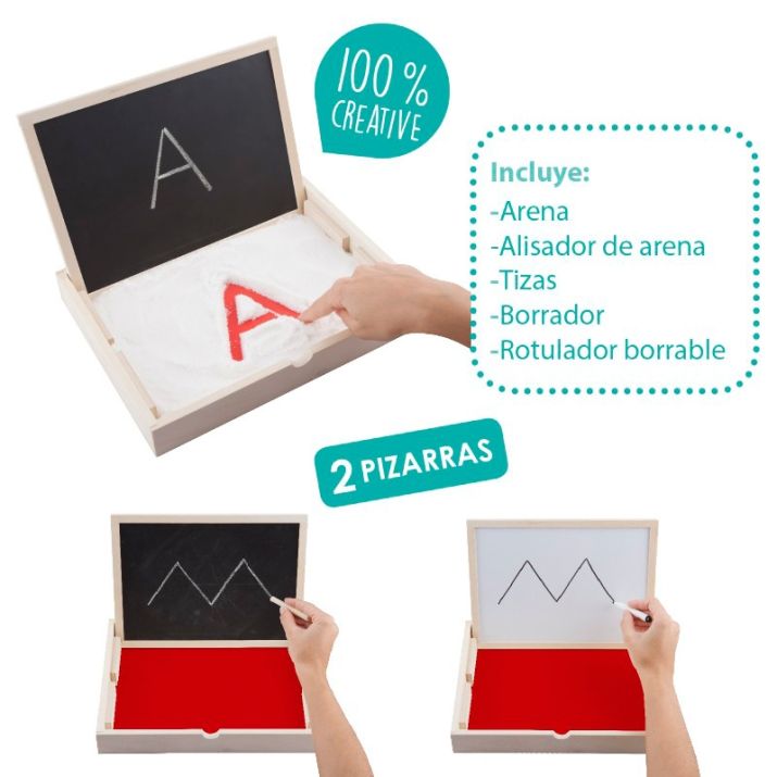 Bandeja y pizarra multisensorial de preescritura – Akros: trazos con sal, tiza y rotulador