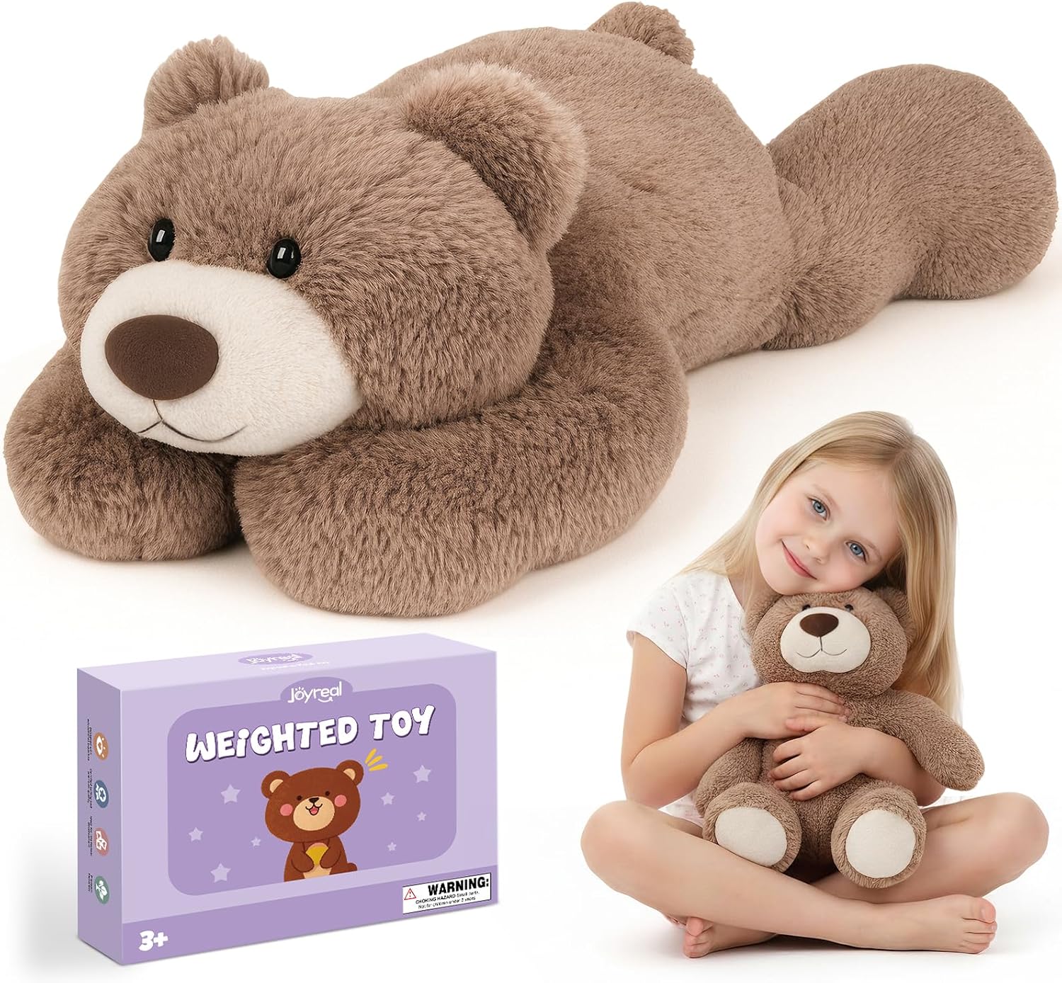 Oso de peluche ponderado Joyreal de 1,5 kg: juguete sensorial con peso para abrazar y explorar presión profunda