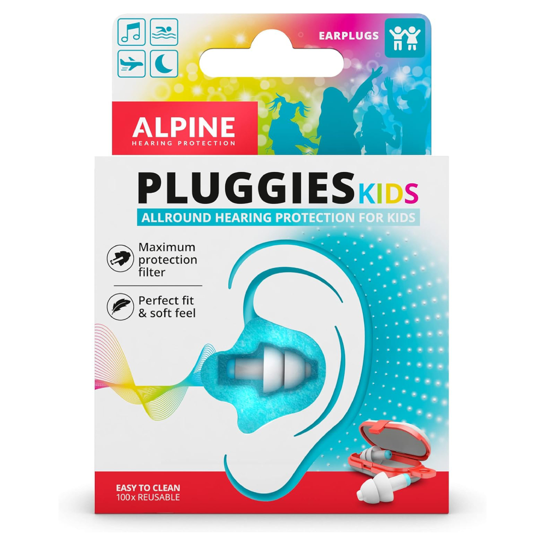 Alpine Pluggies Kids: tapones auditivos para niños de 3 a 12 años. protección frente a ruido, agua y cambios de presión en un único tapón